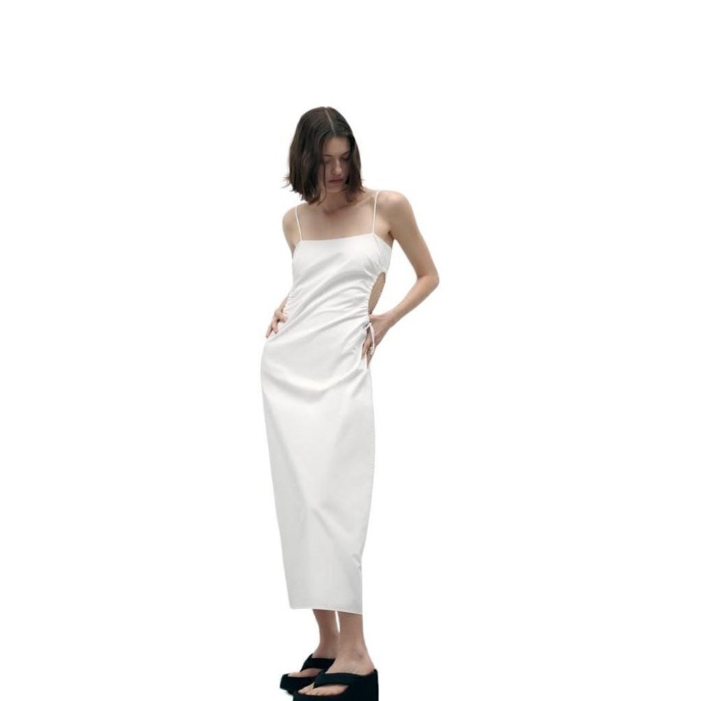 ZARA CUT OUT GABARDINE MIDI DRESS WHITE SIZE S 4661/343